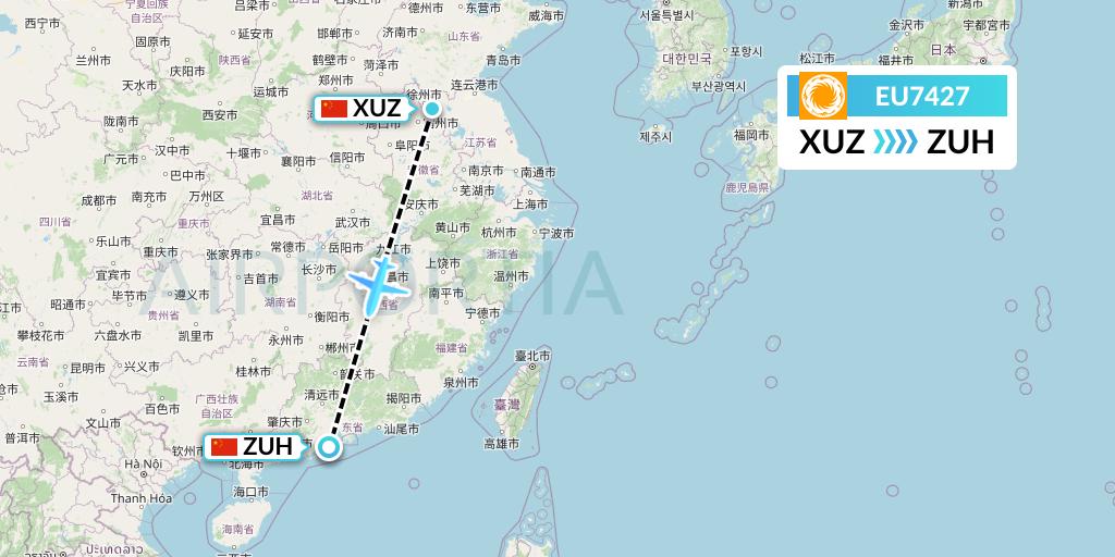 EU7427 Chengdu Airlines Flight Map: Xuzhou to Zhuhai