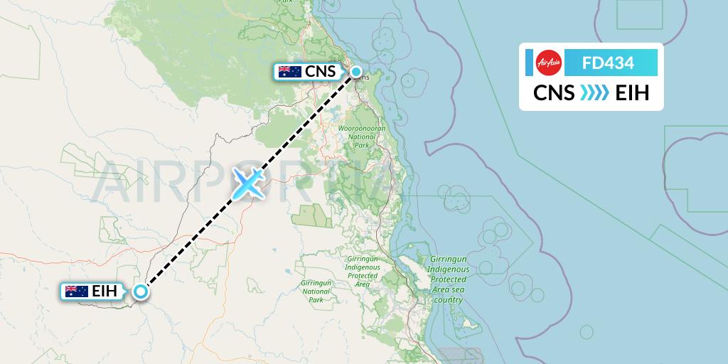FD434 Thai AirAsia Flight Map: Cairns to Einasleigh