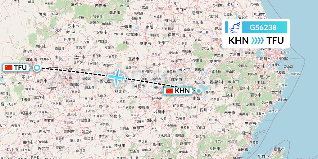 G56238 China Express Airlines Flight Map: Nanchang to Chengdu