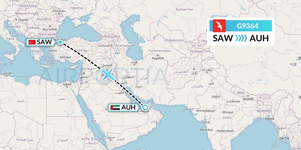 G9364 Air Arabia Flight Map: Istanbul to Abu Dhabi