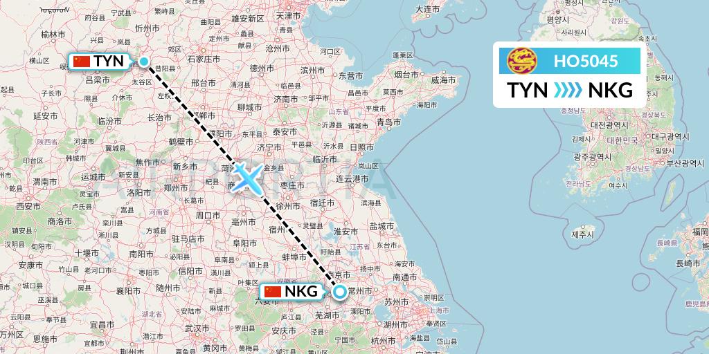 HO5045 Juneyao Airlines Flight Map: Taiyuan to Nanjing