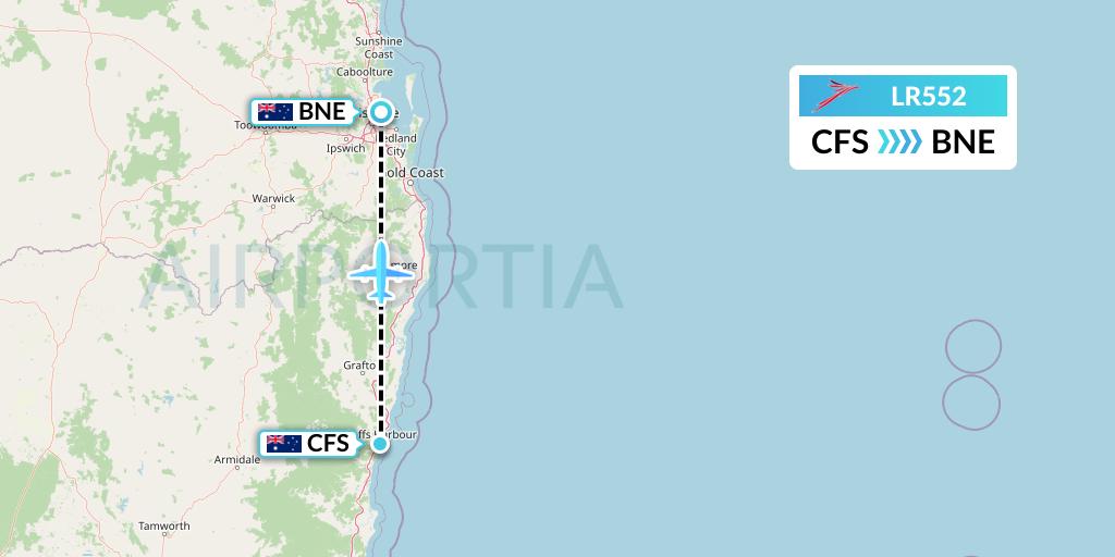LR552 Lacsa Flight Map: Coffs Harbour to Brisbane