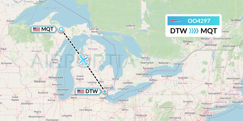 OO4297 SkyWest Airlines Flight Map: Detroit to Marquette