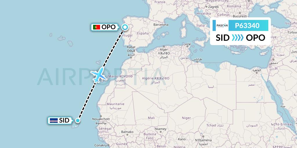 P63340 Pascan Aviation Flight Map: Espargos to Porto