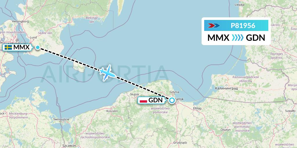 P81956 Sprint Air Flight Map: Malmo to Gdansk