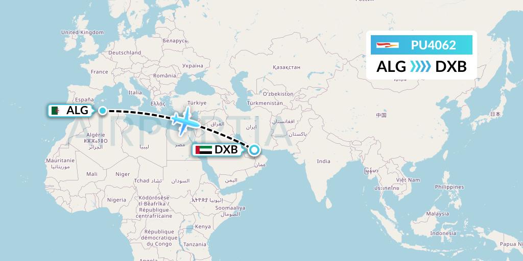 PU4062 Plus Ultra Flight Map: Algiers to Dubai