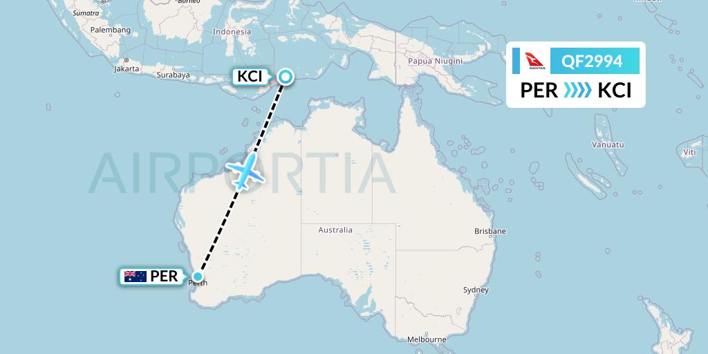 QF2994 Qantas Flight Map: Perth to Kon