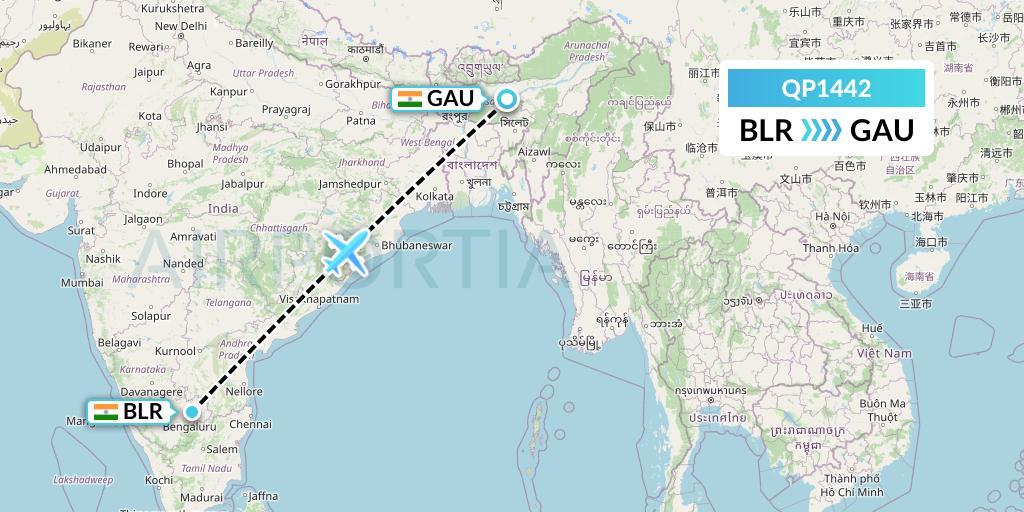 QP1442 Akasa Air Flight Map: Bangalore to Guwahati