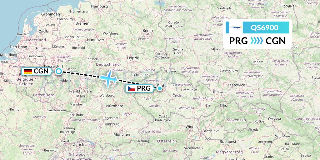 QS6900 Smartwings Flight Map: Prague to Cologne