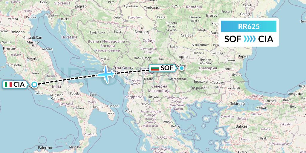 RR625 Royal Air Force Flight Map: Sofia to Rome