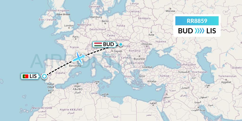 RR8859 Royal Air Force Flight Map: Budapest to Lisbon