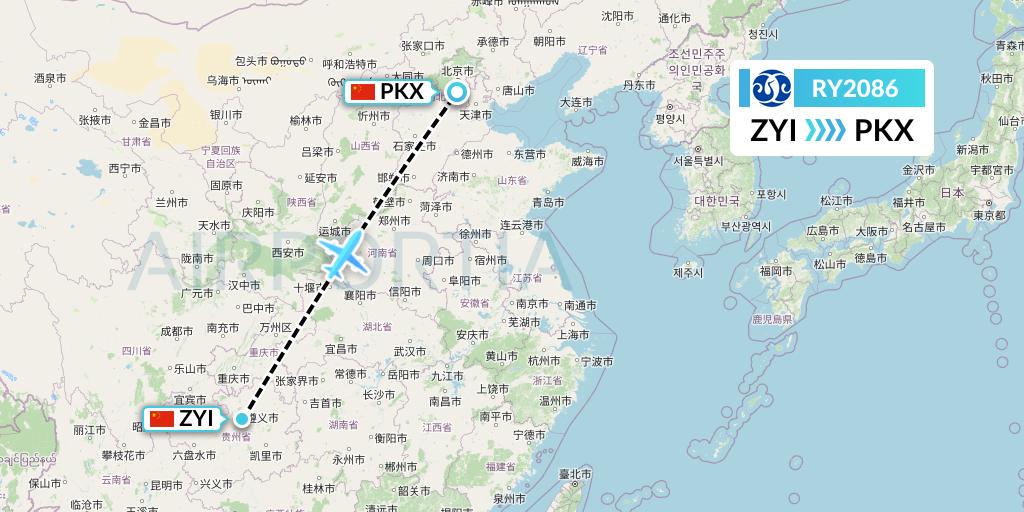 RY2086 Jiangxi Air Flight Map: Zunyi to Beijing