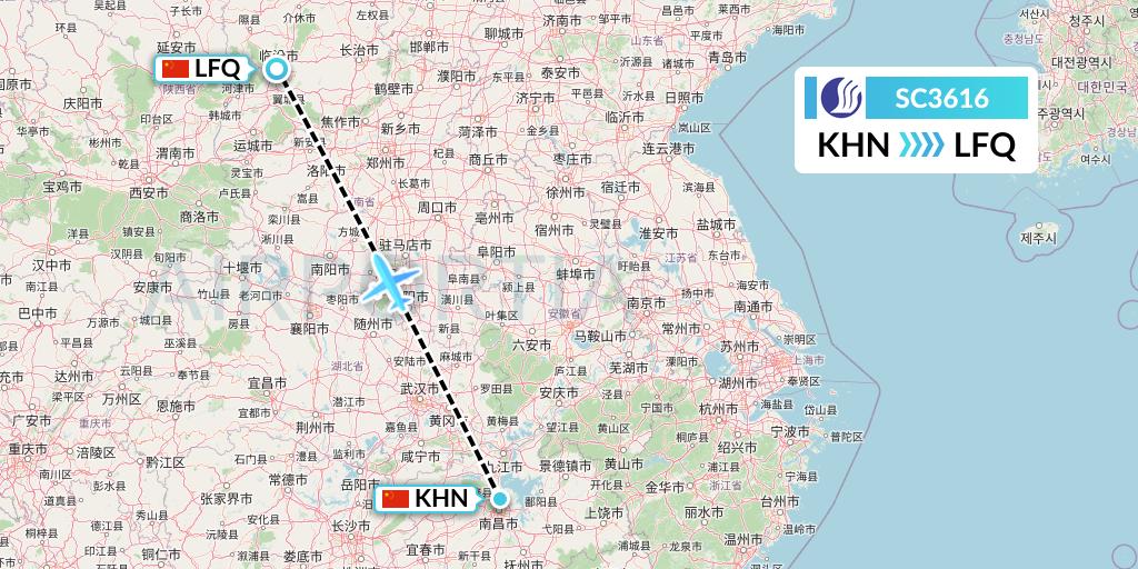 SC3616 Shandong Airlines Flight Map: Nanchang to Yulin