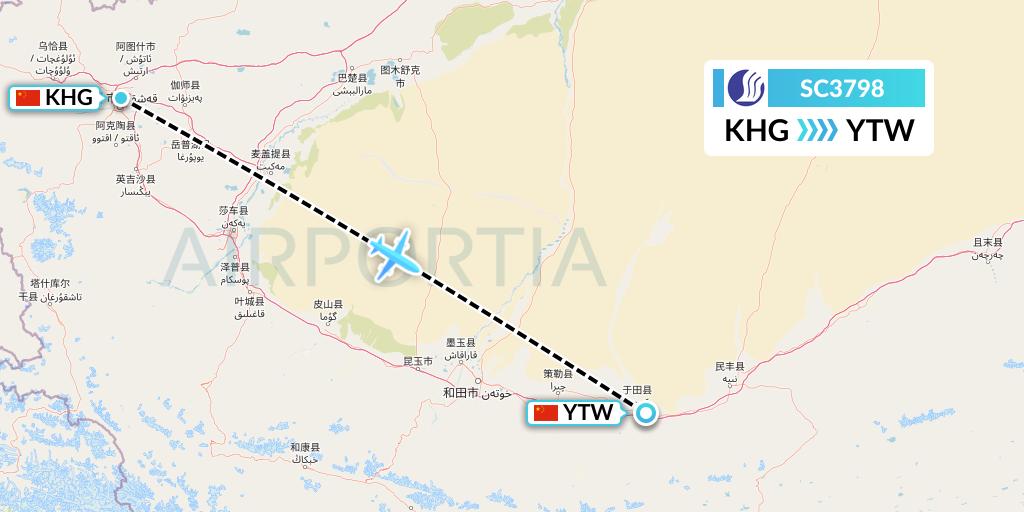 SC3798 Shandong Airlines Flight Map: Kashgar to Xichang