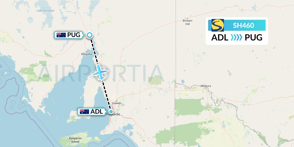 SH460 Sharp Airlines Flight Map: Adelaide to Port Augusta