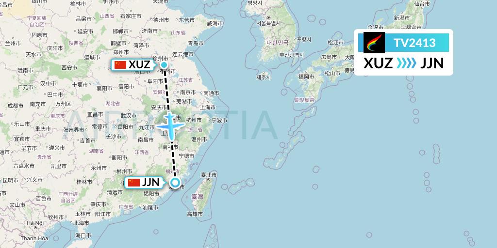 TV2413 Tibet Airlines Flight Map: Xuzhou to Jinjiang