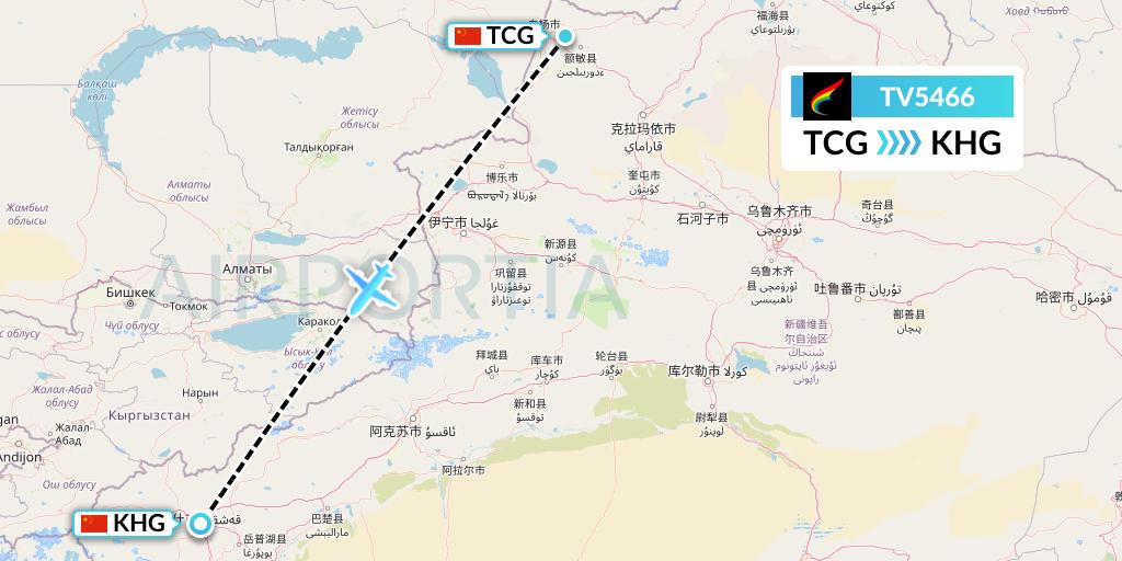 TV5466 Tibet Airlines Flight Map: Tacheng to Kashgar
