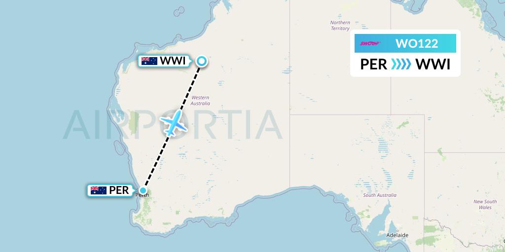 WO122 Swoop Flight Map: Perth to Woodie Woodie