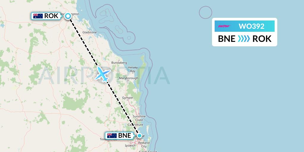 WO392 Swoop Flight Map: Brisbane to Rockhampton