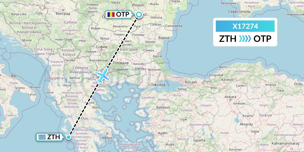 X17274 Nik Airways Flight Map: Zakynthos to Bucharest