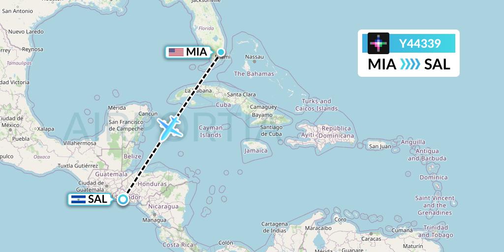 Y44339 Volaris Flight Map: Miami to San Salvador