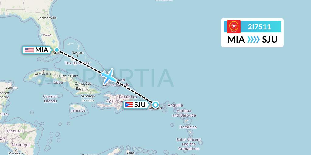 2I7511 Star Peru Flight Map: Miami to San Juan