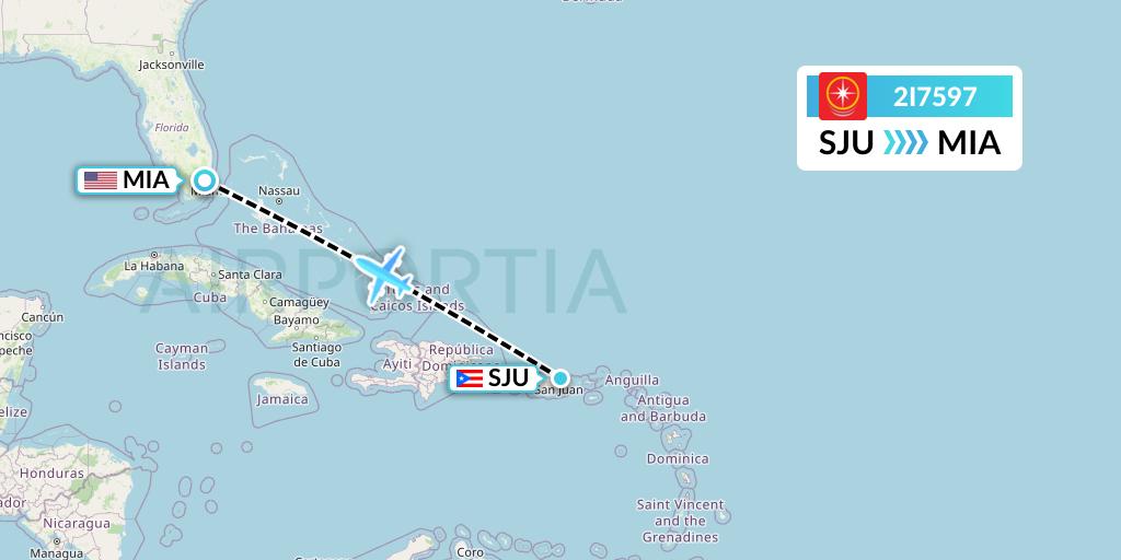 2I7597 Star Peru Flight Map: San Juan to Miami