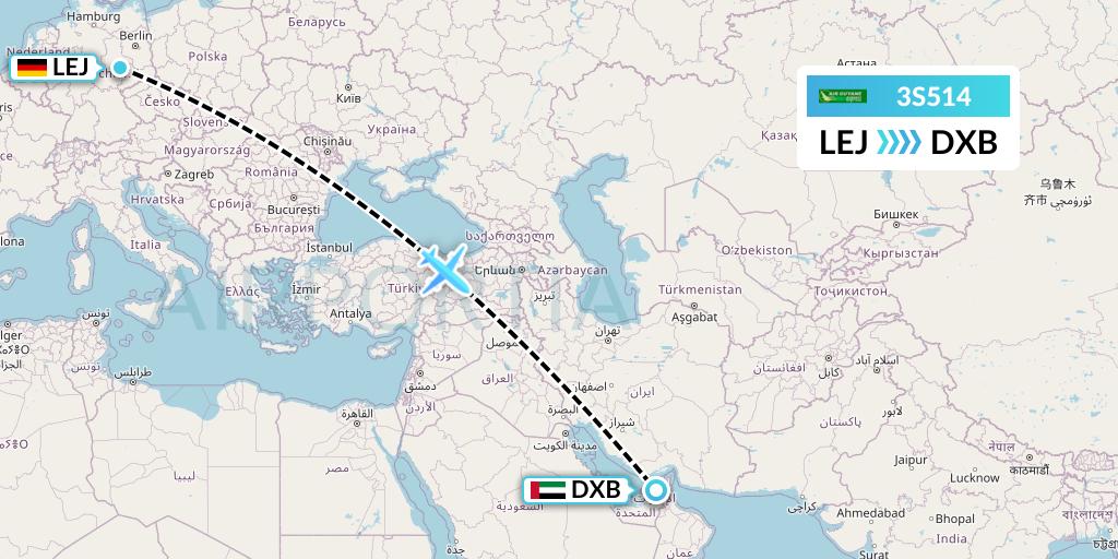 3S514 Air Antilles Express Flight Map: Leipzig to Dubai