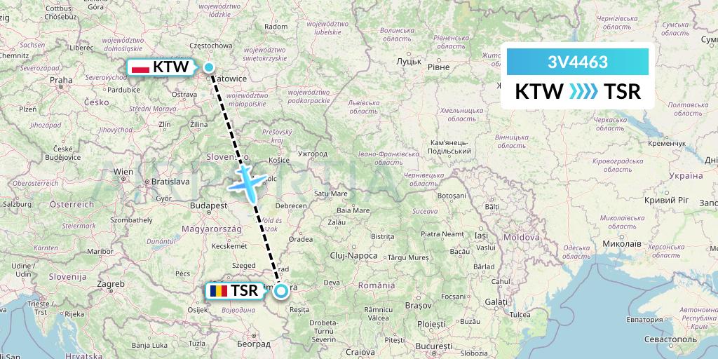 3V4463 ASL Airlines Belgium Flight Map: Katowice to Timisoara