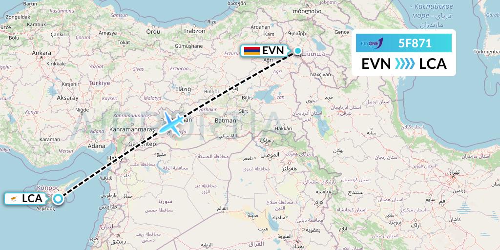 5F871 Fly One Flight Map: Yerevan to Larnaca