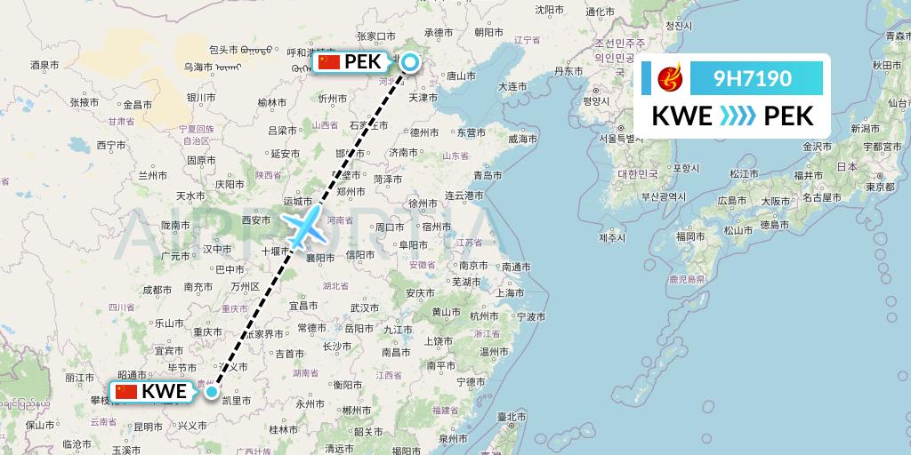 9H7190 Air Changan Flight Map: Guiyang to Beijing