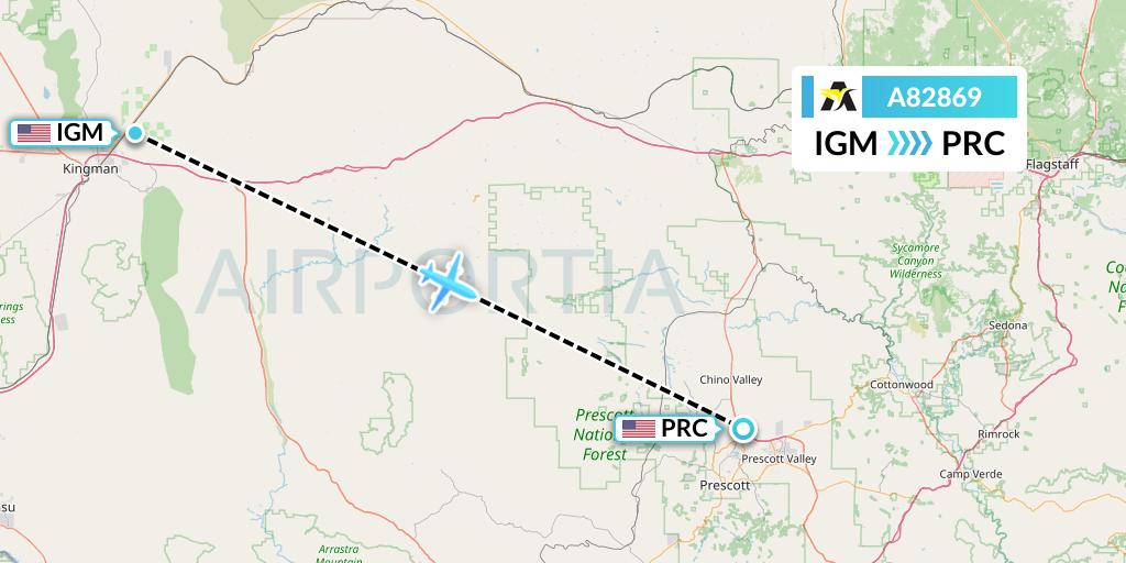 A82869 Aerolink Uganda Flight Map: Kingman to Prescott