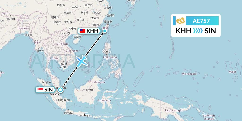 AE757 Mandarin Airlines Flight Map: Kaohsiung to Singapore