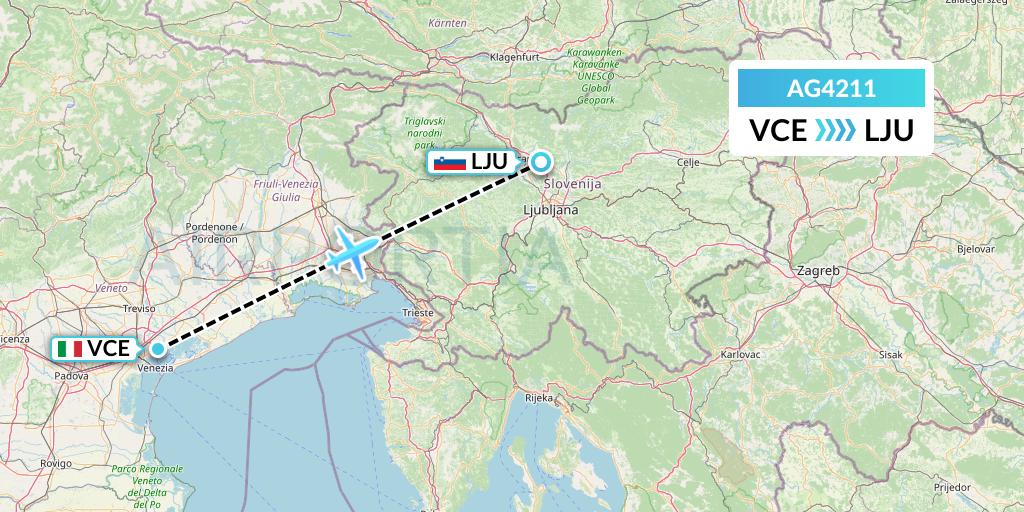 AG4211 Aruba Airlines Flight Map: Venice to Ljubljana