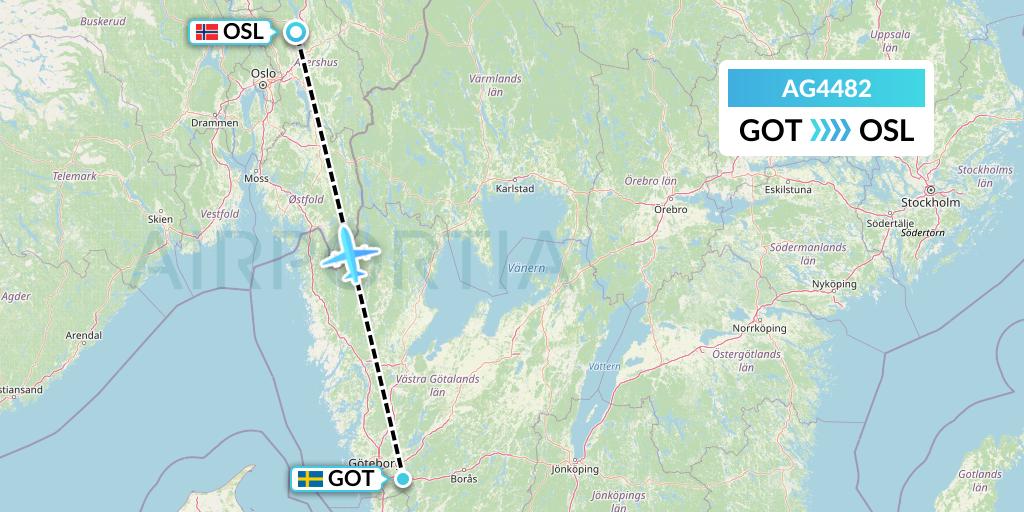AG4482 Aruba Airlines Flight Map: Gothenburg to Oslo
