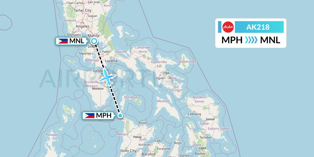 AK218 AirAsia Flight Map: Caticlan to Manila