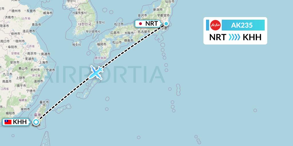 AK235 AirAsia Flight Map: Tokyo to Kaohsiung