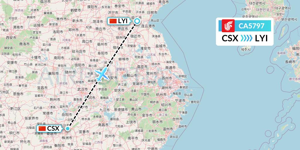 CA5797 Air China Flight Map: Changsha to Linyi