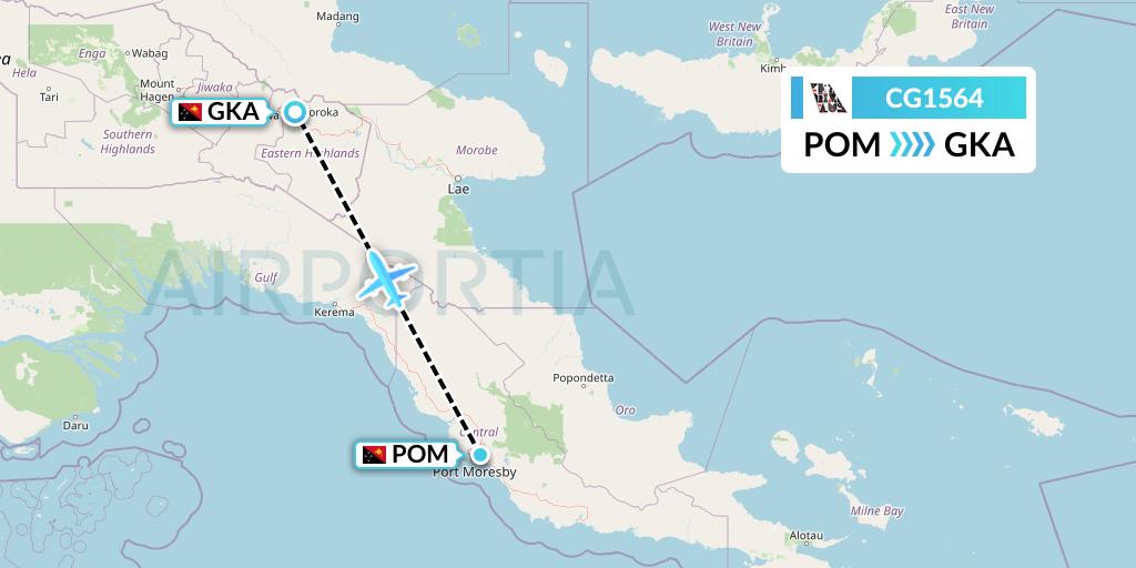 CG1564 Airlines PNG Flight Map: Port Moresby to Goronka