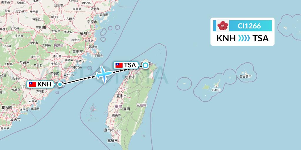 CI1266 China Airlines Flight Map: Kinmen to Taipei