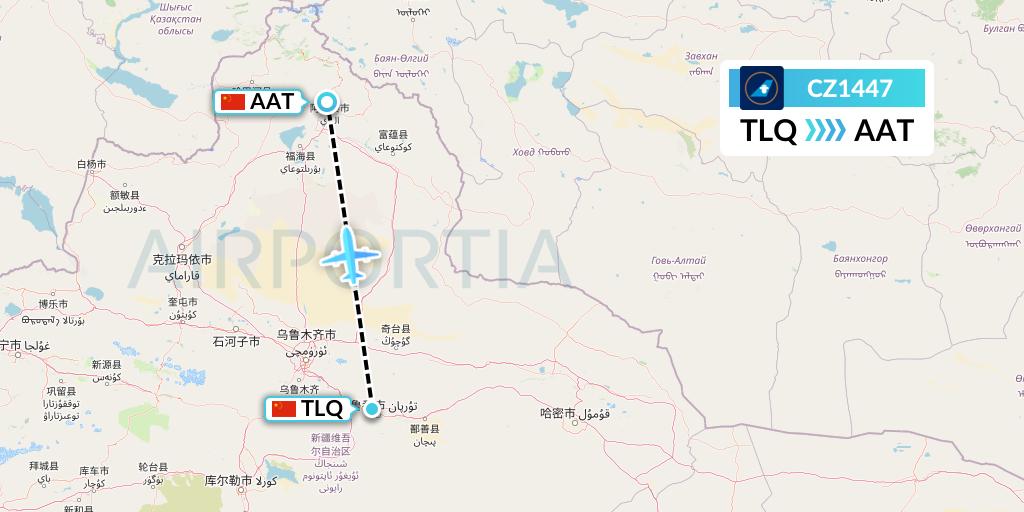CZ1447 China Southern Airlines Flight Map: Turpan to Altay
