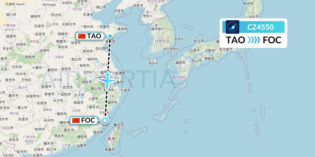 CZ4550 China Southern Airlines Flight Map: Qingdao to Fuzhou