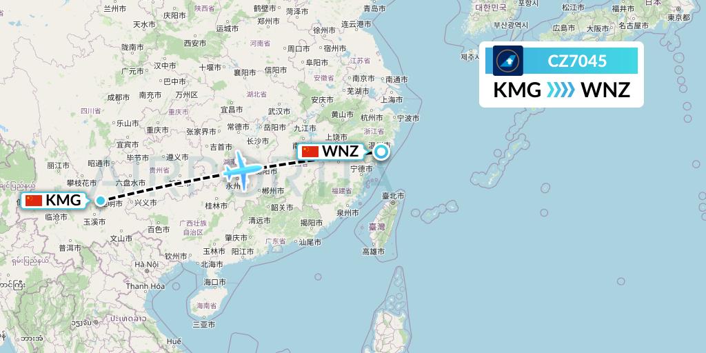 CZ7045 China Southern Airlines Flight Map: Kunming to Wenzhou
