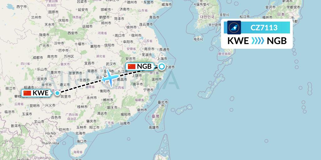 CZ7113 China Southern Airlines Flight Map: Guiyang to Ningbo