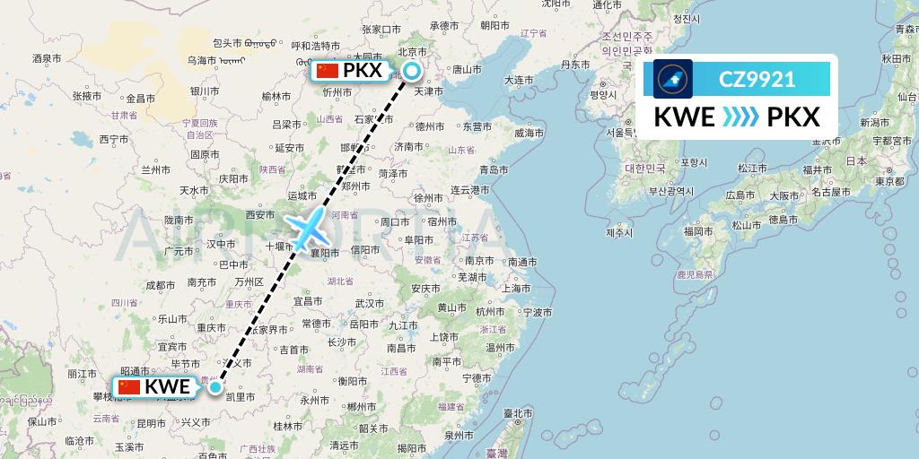 CZ9921 China Southern Airlines Flight Map: Guiyang to Beijing