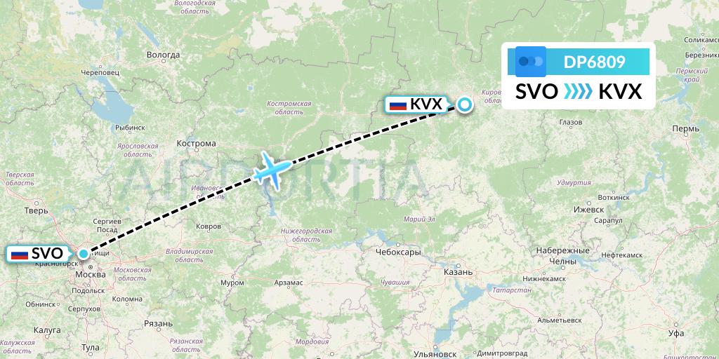 DP6809 Pobeda Flight Map: Moscow to Kirov