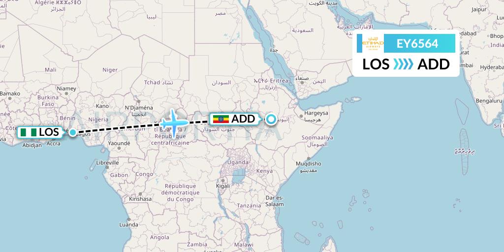 EY6564 Etihad Airways Flight Map: Lagos to Addis Ababa
