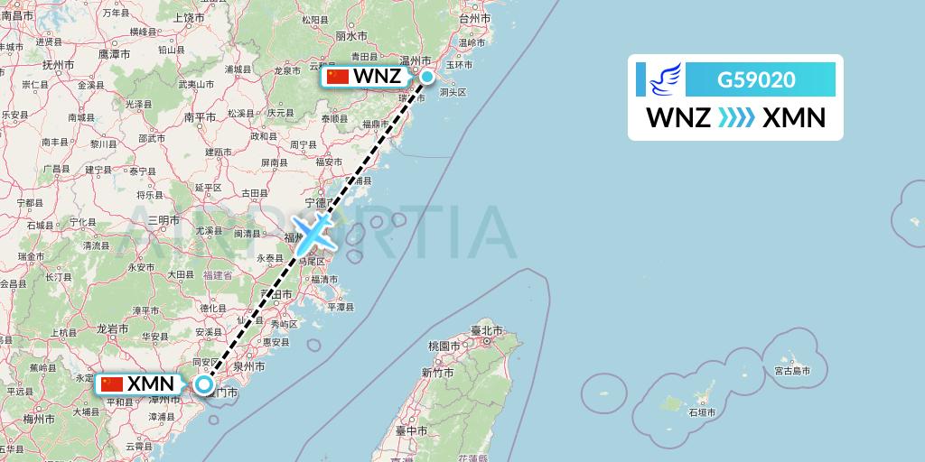 G59020 China Express Airlines Flight Map: Wenzhou to Xiamen