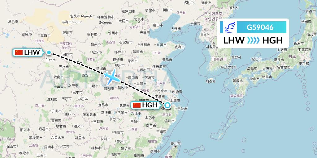G59046 China Express Airlines Flight Map: Lanzhou to Hangzhou