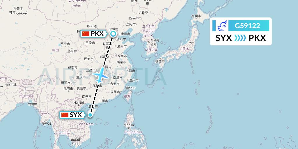 G59122 China Express Airlines Flight Map: Sanya to Beijing